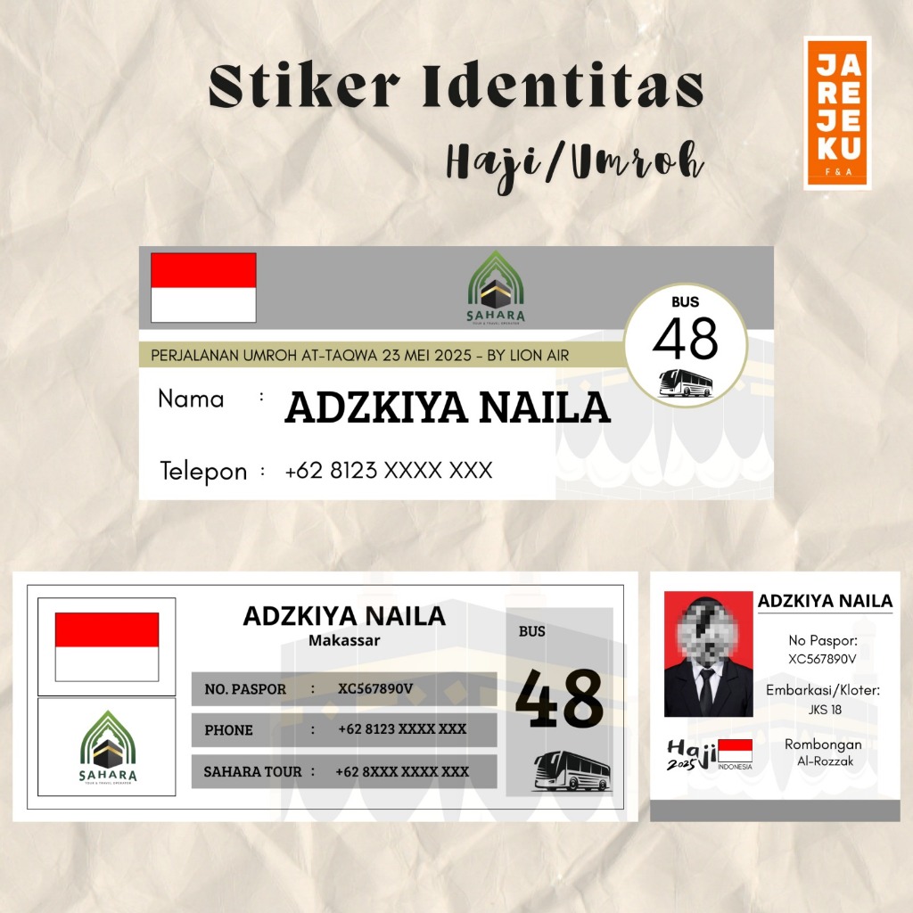 Stiker Identitas Koper Haji Dan Umroh / Sticker Koper Traveling Anti Air / Penanda Koper / Sticker K