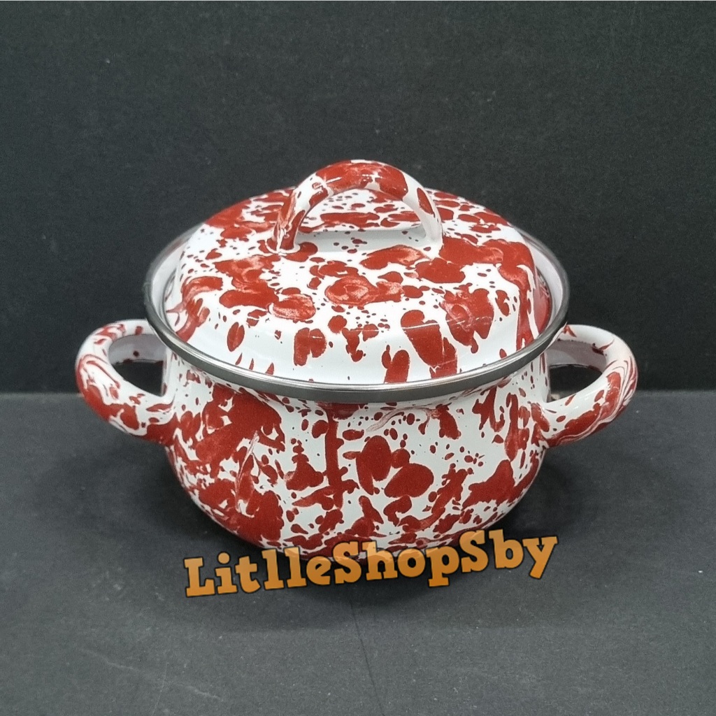 Panci Enamel Kecil Minipot 12cm Merah Blirik Loreng