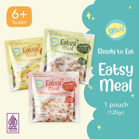 Grouu Eatsy Meals / Bubur Bayi Instan Anti GTM Siap Saji MPASI 6 Bulan+ (Tanpa Gula, Rendah Garam)