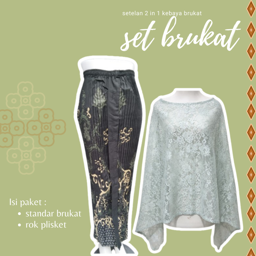 Stelan Kebaya Standar Brukat Mix Plisket Batik Kebaya Tunik Brokat Rok Songket  Kebaya Brokat Modern