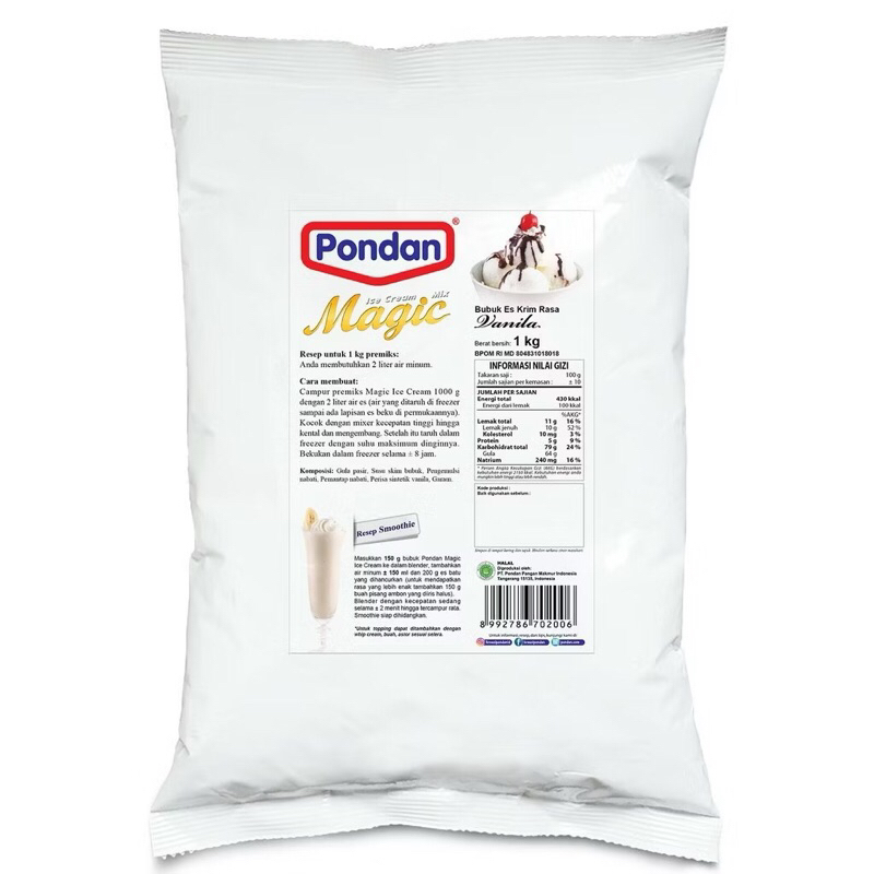 

Pondan ice cream magic hard kemasan bulky 1kg VANILLA