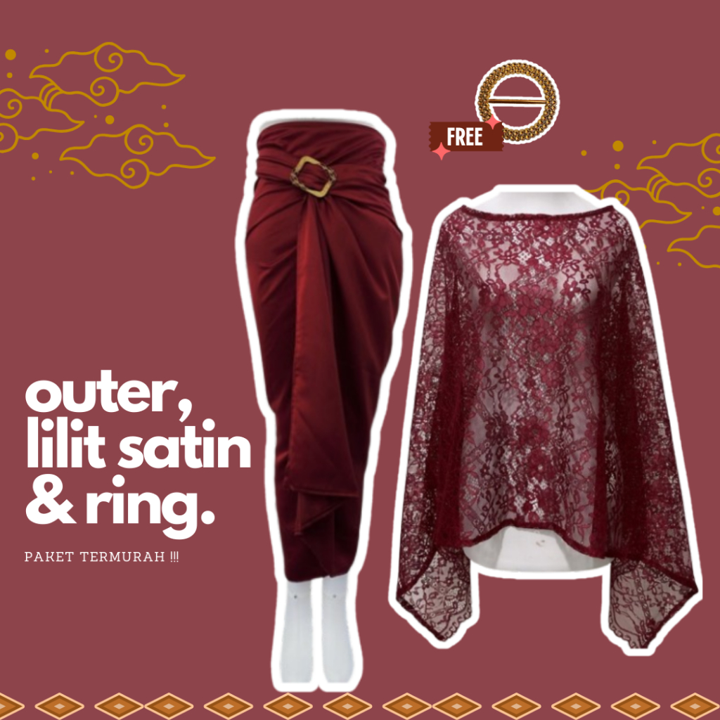 One Set Kebaya Brokat Standar Brukat + Rok Lilit Satin + Ring Kebaya Sofia+kamen+selendangobi Set Ke
