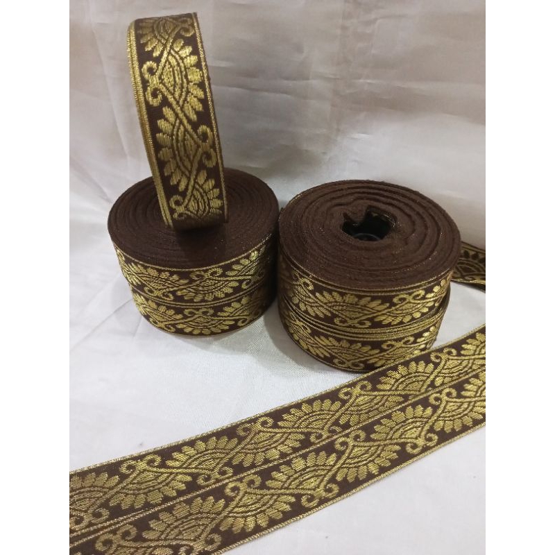 Renda Tepi 2cm Coklat Mas/Renda Tepi Songket/Renda Pita Gamis/Renda Pita