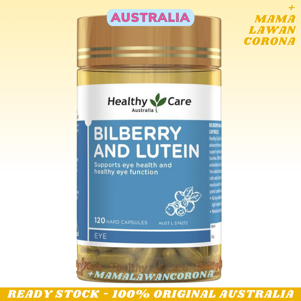 Healthy Care Bilberry & Lutein 120 Capsules AUSTRALIA Kapsul Vitamin Mata Vision Eye Health Eyes