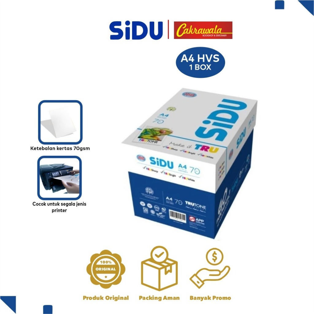 

Kertas HVS SIDU A4 70 GSM – 1 Boks Isi 5 Rim (2500 Lembar) | Kertas Print & Fotocopy Putih Terang