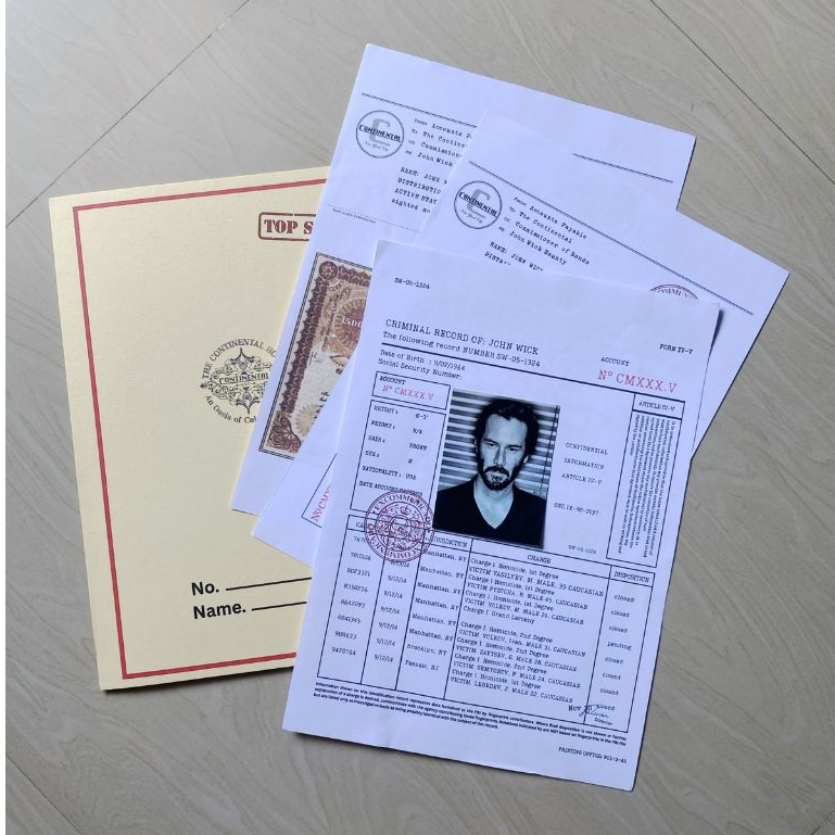 

Excommunicado John Wick contract documents Props The Continental