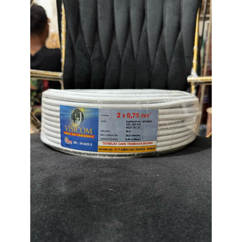 KABEL LISTRIK NYMHY 2x0,75MM / KABEL PUTIH /KABEL SERABUT 2x0,75 VISICOM