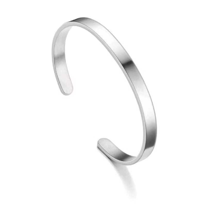 GELANG BAJA BESI PUTIH PRIA PLAT POLOS UKIR NAMA ANTI KARAT SELAMANYA