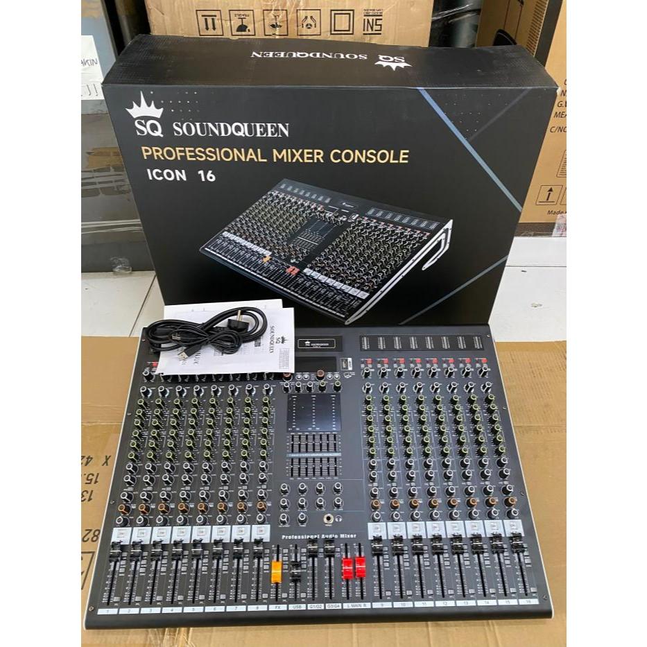 Mixer Soundqueen ICON 16 Channel Bluetooth Recording 6 tone 4 aux 4 Grup Compressor ORIGINAL