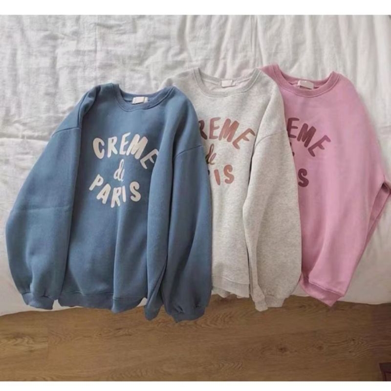 Creme De Paris Sweater Oblong Crewneck wanita peach