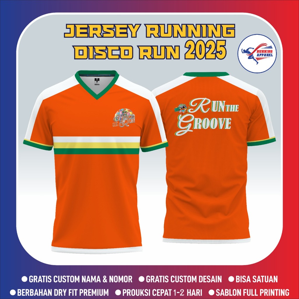 Baju olahraga Lari Jersey Running Pria/Wanita JERSEY RUNNING DISCO RUN - Dryfit Full Printing & Grat