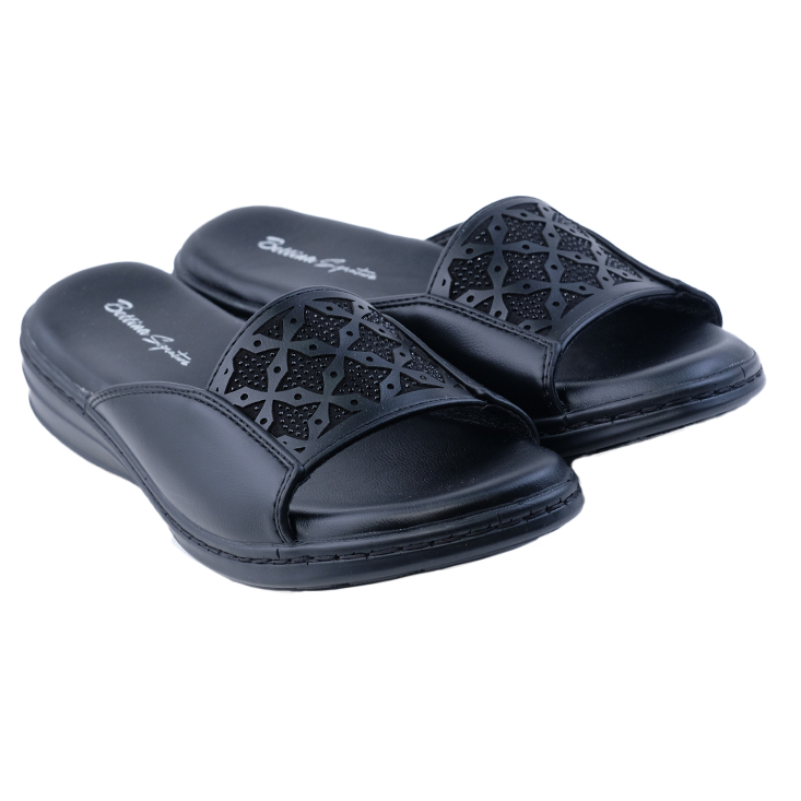 BETTINA Sandal Sendal Wanita Wedges Empuk  Nara Black Brown Hitam Cokelat