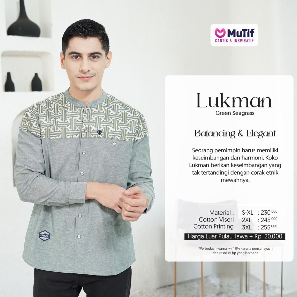 MUTIF LUKMAN GREEN SEAGRASS / KOKO MUTIF LENGAN PANJANG / KEMEJA MUTIF LENGAN PANJANG / BAJU MUTIF B