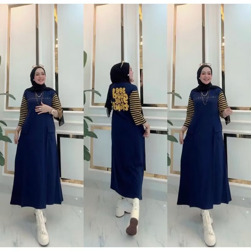 Midi Dress Lengan Panjang Bahan Katun