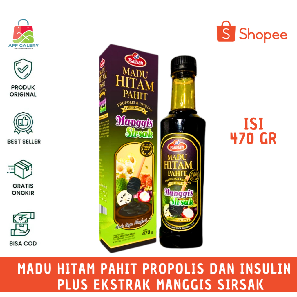 

Tsalisah - Madu Hitam Pahit Propolis & Insulin Plus Ekstrak Manggis Sirsak 470Gr