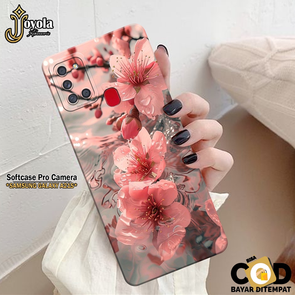 JOYOLA Case Samsung Galaxy A21S - Fahion Case Bunga - Softcase Samsung Galaxy A21S - Pro Camera - Ca