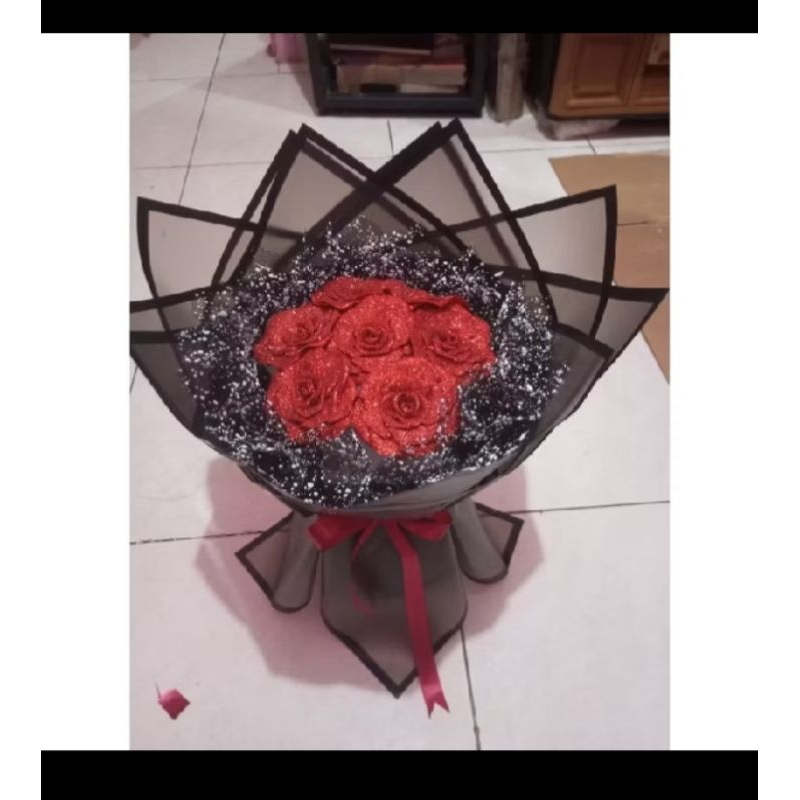 

buket bunga pita satin 7 tangkai + glitter+kertas tisu