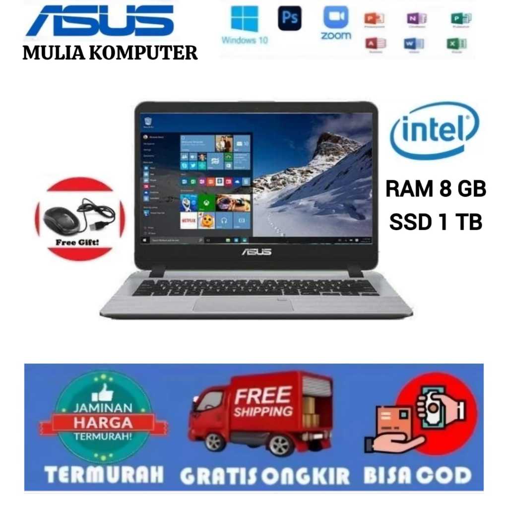 LAPTOP ASUS A407 INTEL CORE i3 RAM 8GB SSD 1TB (free mouse)