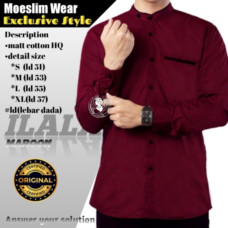 Koko hadroh gus azmi maroon polos abu hilwa elrumi baju koko habib kerah shanghai basic katun toyobo