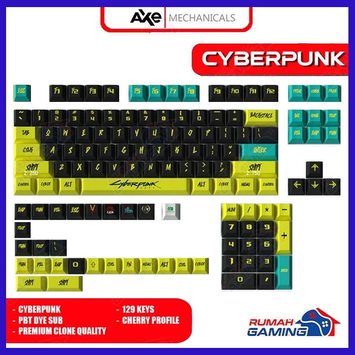 AXE MECHANICALS - Cherry - Cyberpunk Yellow - Pbt - Dye Sub - Keycap - Keycaps
