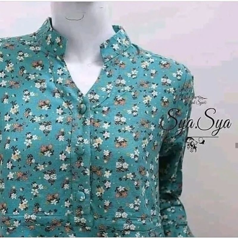 Gamis Motif Bunga Hijau Mint