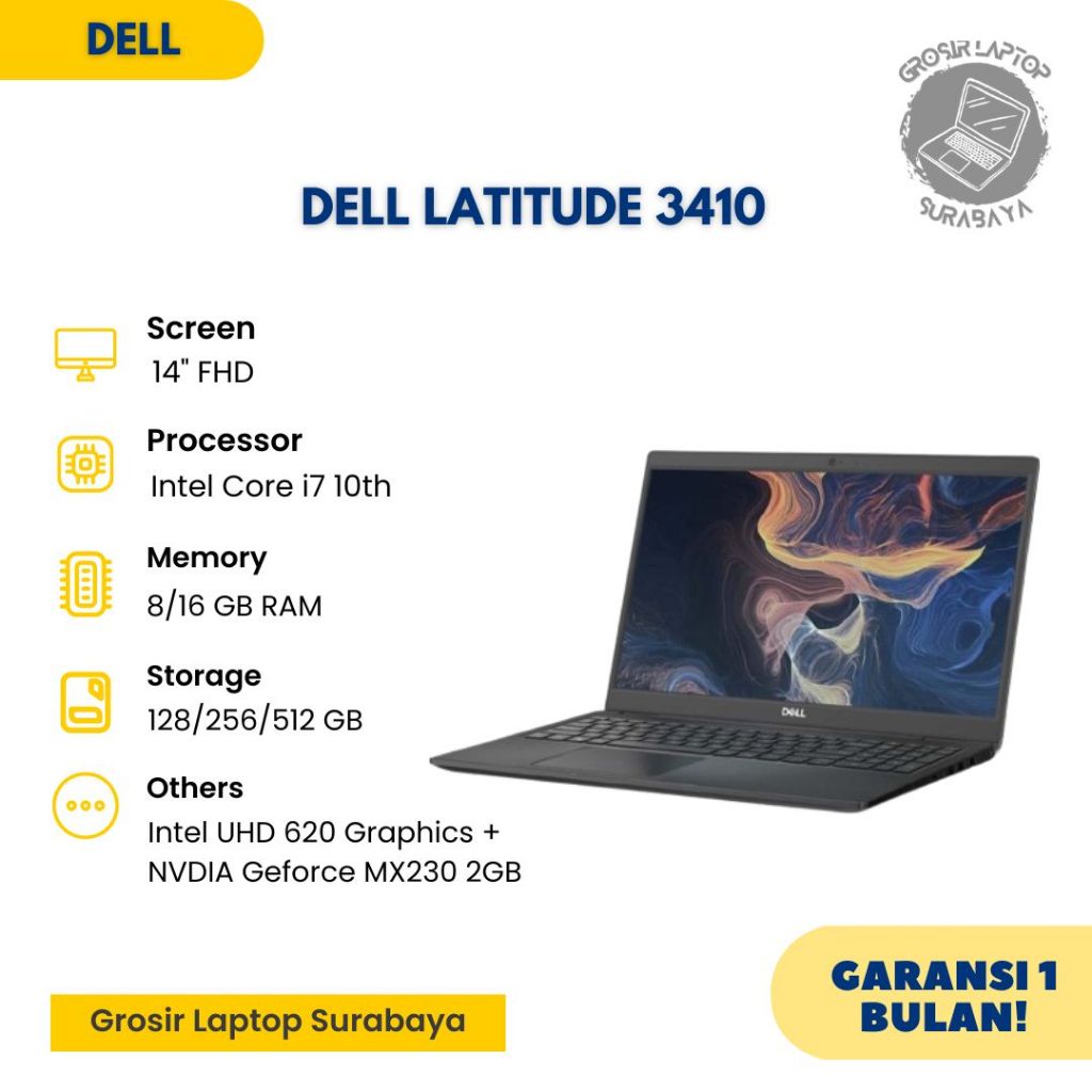 LAPTOP GAMING DELL LATITUDE 3410 CORE I7 GEN 10 RAM 16GB SSD 512GB VGA MX230 2GB LIMITED - 16/512 GB