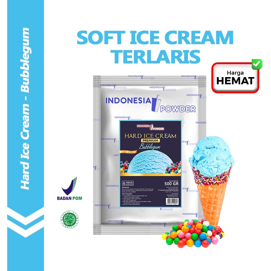 

Hard Ice Cream Powder / Bubuk Es Krim Premium Quality Rasa Bubble Gum / Permen Karet 250 Gr 500 Gr 1 Kg Omura Powder