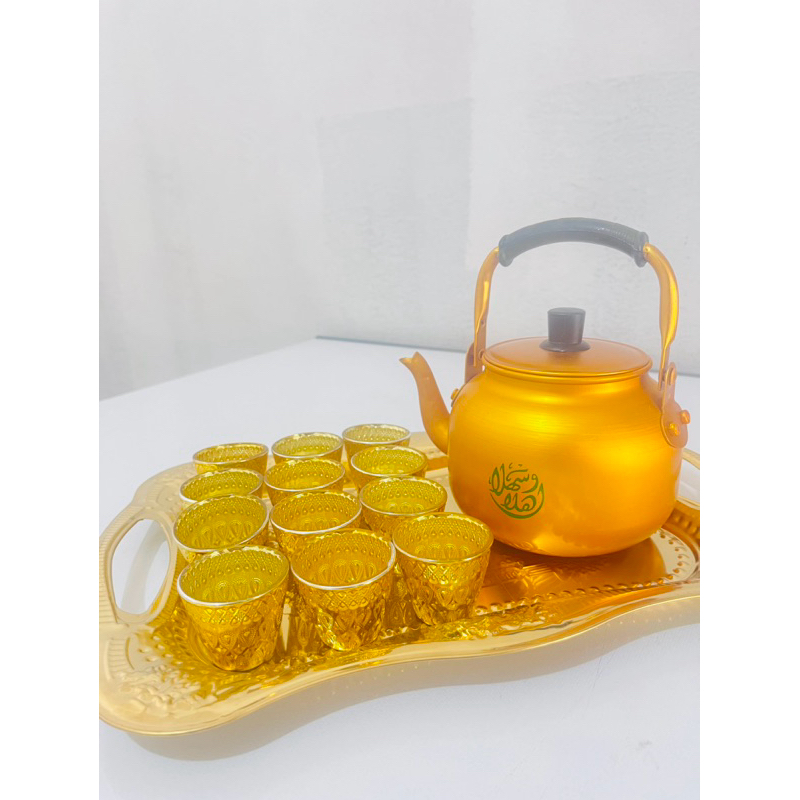 Set Teko Gelas & Nampan Air Zamzam || Set Untuk Air Zamzam || Teko Gelas Nampan Air Zamzam Gold