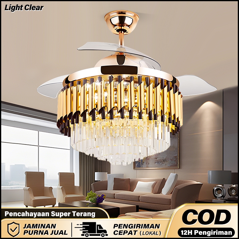 COD Lampu Gantung Kipas Kristal 2IN1 Mewah 72W Lampu Gantung Ruang Tamu Ruang Makan Lampu Kipas
