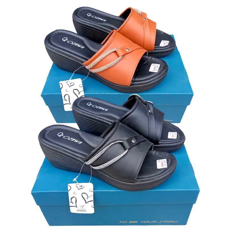 OZAWA Sandal wanita pesta tali strip tiga Sandal wanita pesta slide fashion model kekinian