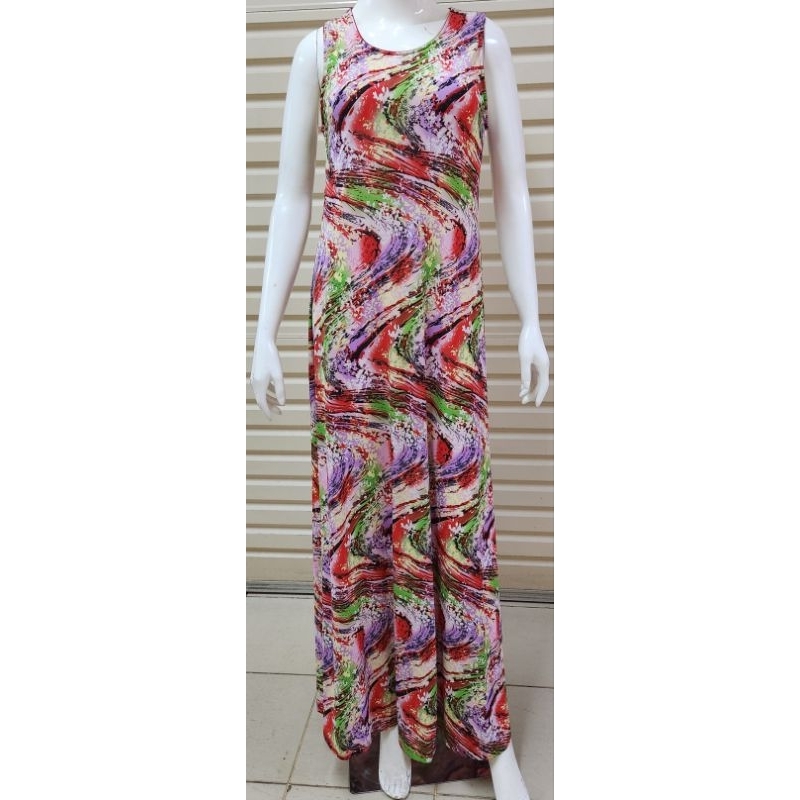 [New] LONG DRESS WANITA MOTIF CORAK ABSTRAK | Dress Tanpa Lengan