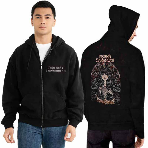 Zipper Hoodie Deadsquad x Isyana Sarasvati Hoodie Ritsleting Unisex Bahan Black Cotton Fleece | Size