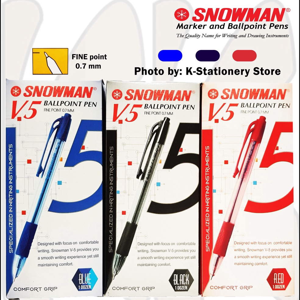 

KODE U77A Lusin Bolpen Snowman Original Ballpoint Pen V5 Hitam Biru Merah Lusin