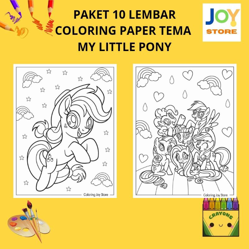 

PAKET 10 Lembar Kertas Gambar Mewarnai Tema My Little Pony Cute Ukuran A4 150 gsm - Coloring Paper 104