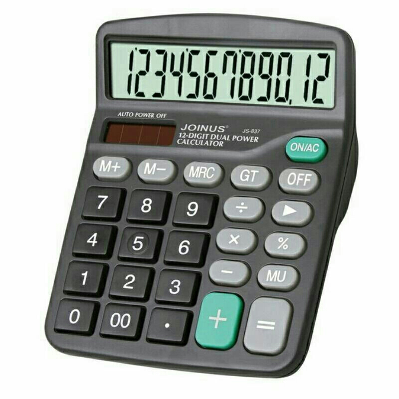 

Kalkulator Meja BLACK dengan dual power, bisa menggunakan baterai dan tenagasurya. Tampilan LCD FEM 12 digit memberikan akurasi tinggi