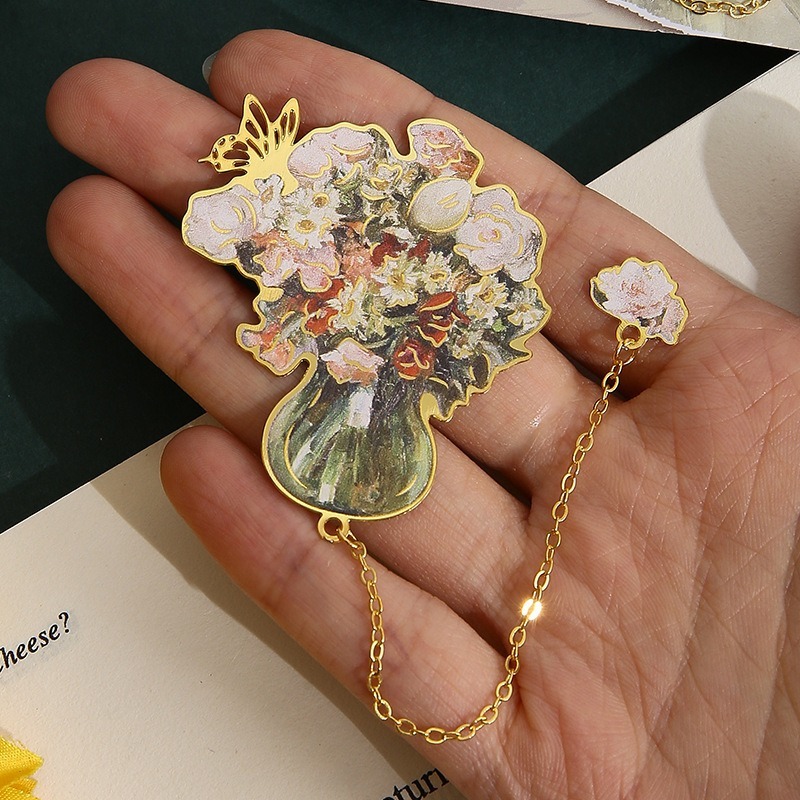 

SPECIALVORYU Pembatas Buku Logam Vas Bunga Lukisan Minyak / Bookmark metal / Penanda Buku Aesthetic