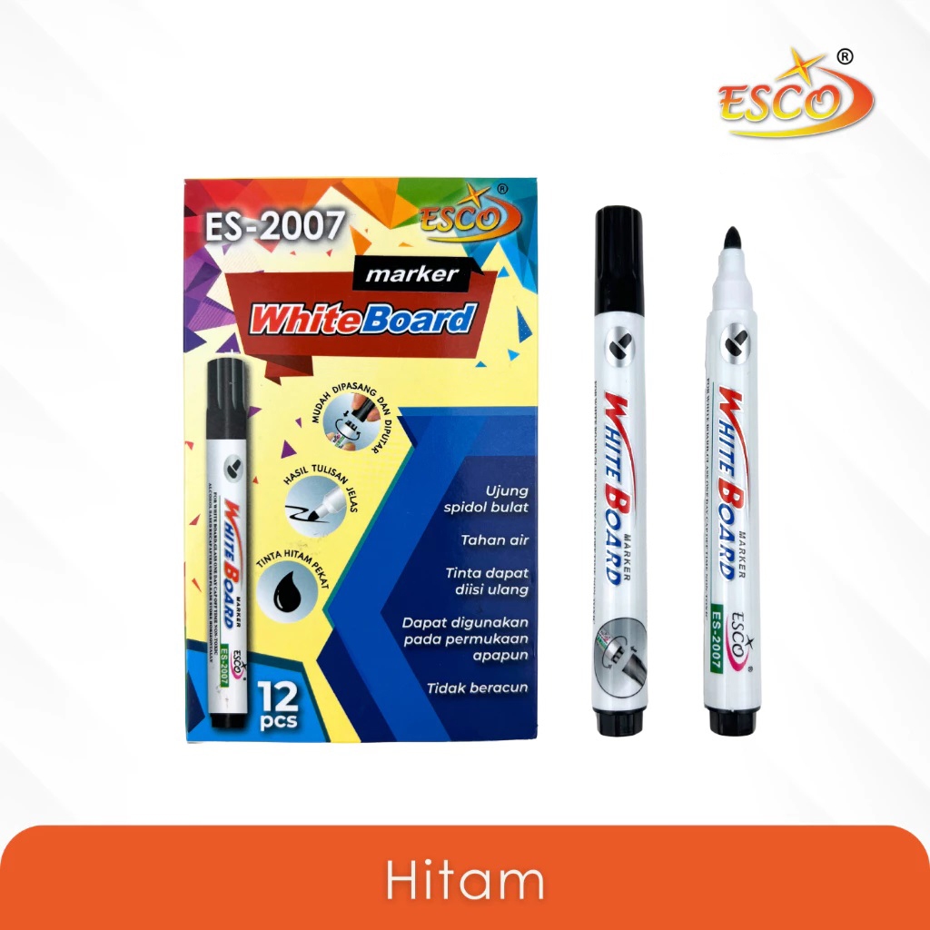 

( 1 PCS ) Spidol Hitam Whiteboard Esco ES-2007 / Spidol Hitam Papan Tulis / Spidol Bisa Dihapus