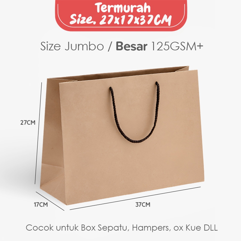 

Paper Bag Jumbo 27x17x37 CM Packing Sepatu, Hampers / Paper Bag Coklat Besar / Paperbag Polos Box