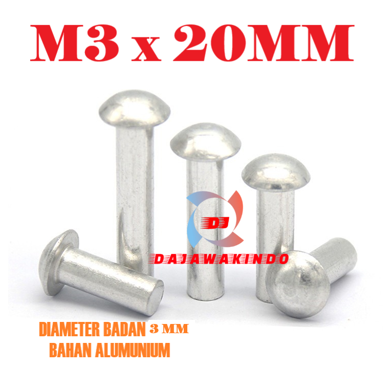 Paku Keling Alumunium M3 x 20MM / Paku Keling Alm Kepala Bulat M3 x 20MM