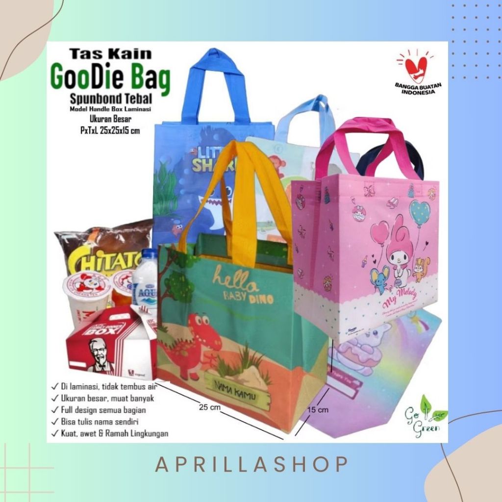 

( 1 LUSIN ) Tas Ulang Tahun Sanrio Box Laminasi / Goodiebag Laminasi Box Karakter Melody Dinosaurus BabyShark dll