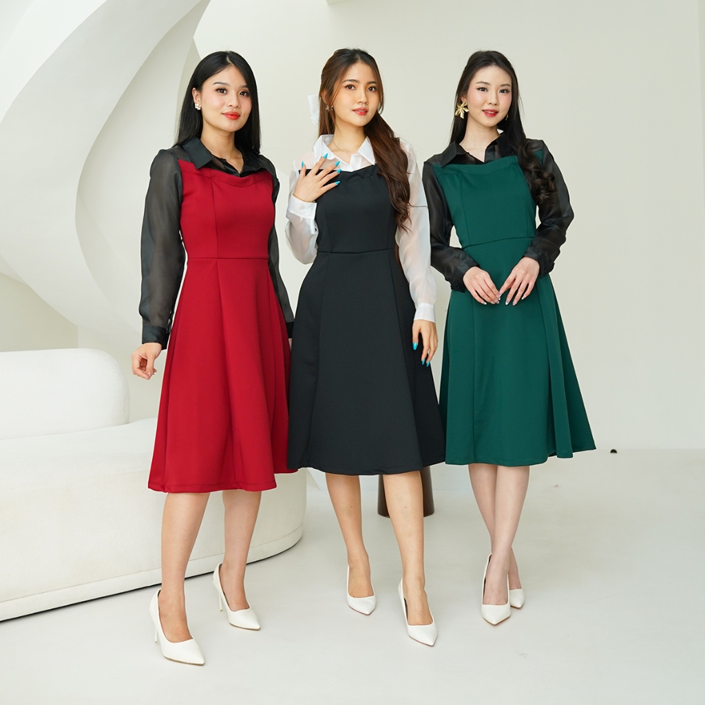 Dress Elegan Lengan Panjang Feminine/Dress Organza Kanora