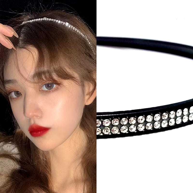 FANSTORE_PKU / Bando Samira Permata 2 baris Diamond Korea Hitam Headband Bandana Diamond Permata / Z