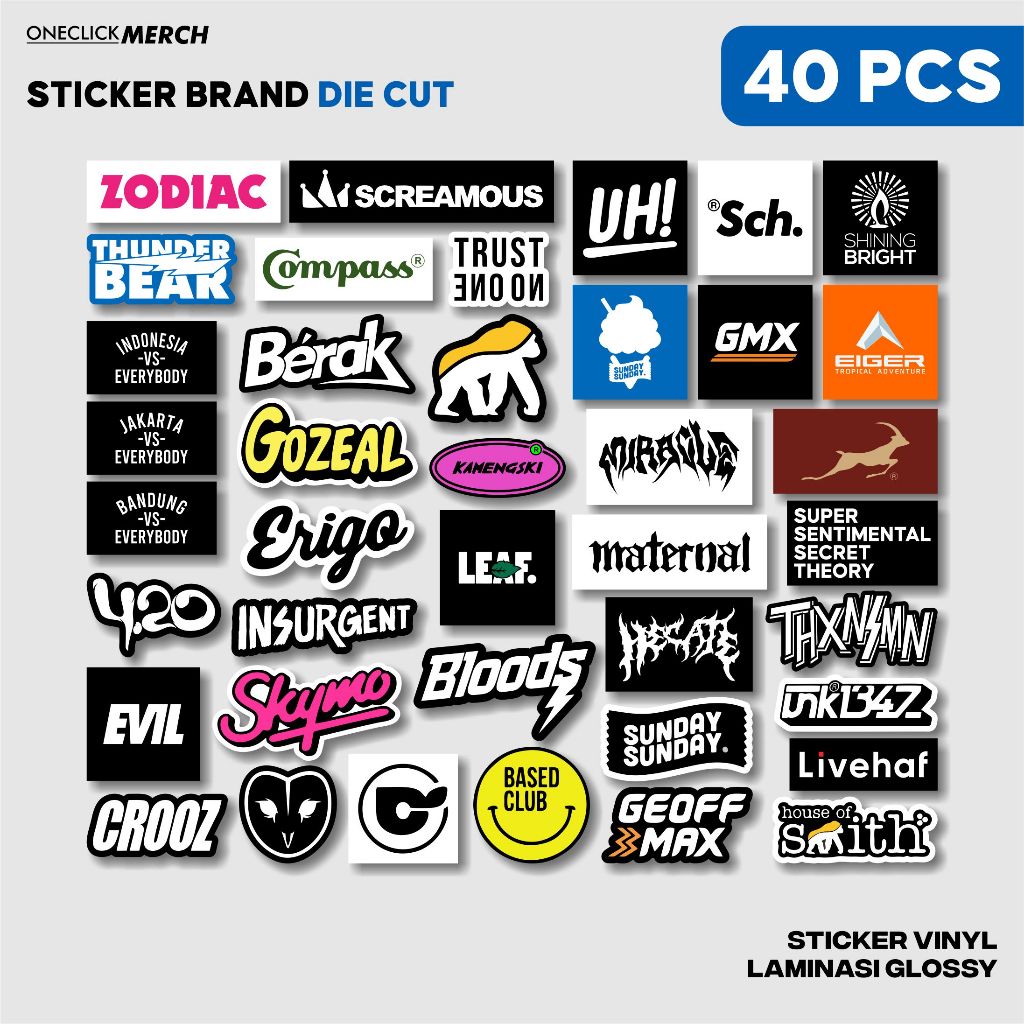 

Sticker Pack 40pcs BRAND DISTRO HYPEBEAST Die Cut Bahan Vinyl Untuk Hp Laptop Helm Aesthetic
