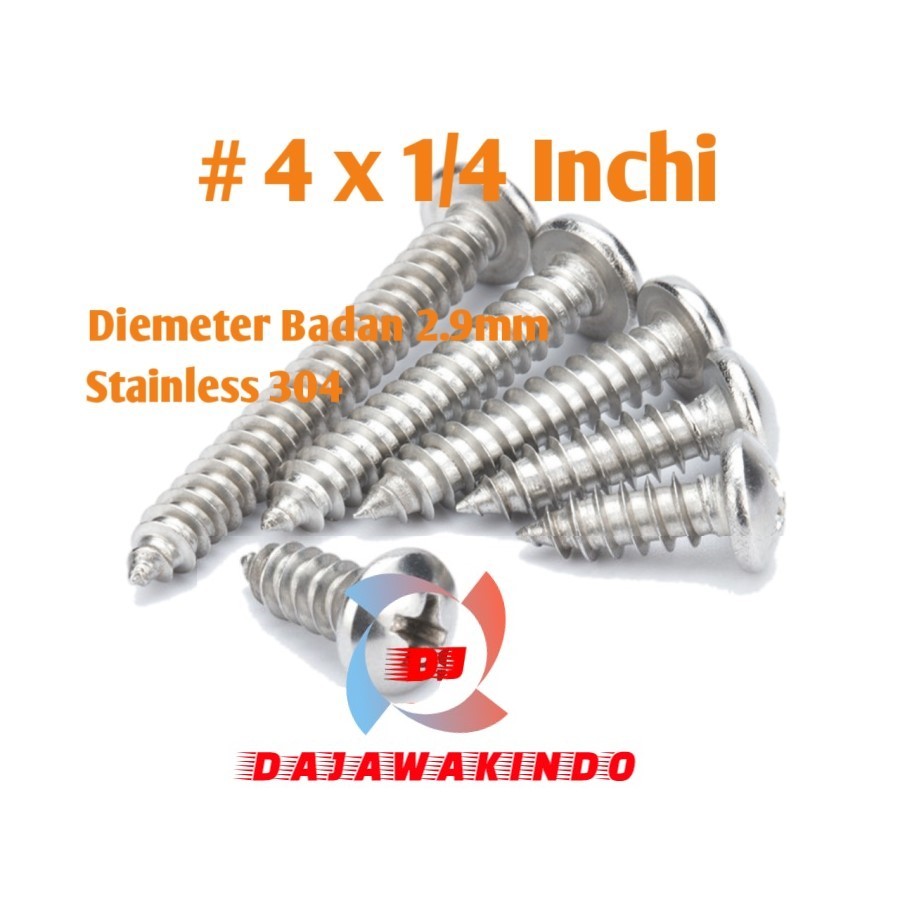 Sekrup Tapping Stainless 4 x 1/4 / Tapping PH Stainless 304