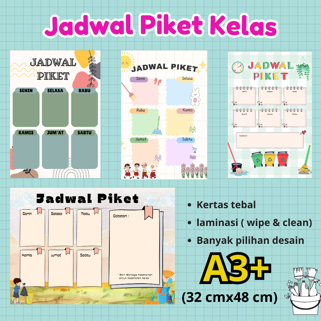 

Poster Jadwal piket kelas wipe & clean ukuran A3+
