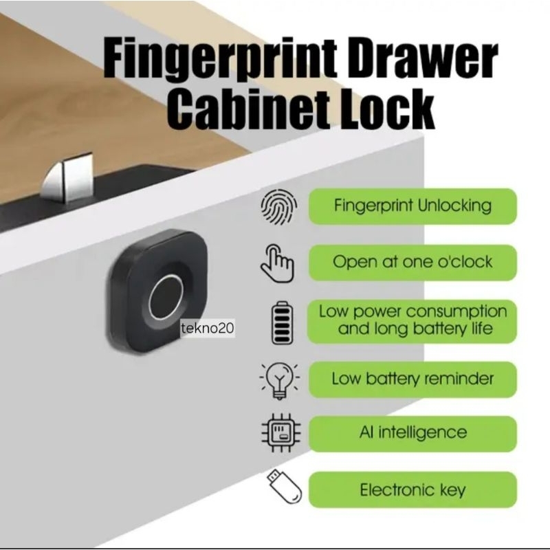 Fingerprint Drawer Cabinet Lock | Smart Locker Sidik Jari Bulat untuk Lemari Sekolah/Laci Kecil