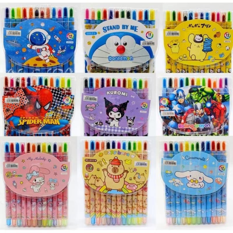 

(1 SET) Krayon Putar Panjang Murah / Twist Crayon Panjang Fancy 12 Warna