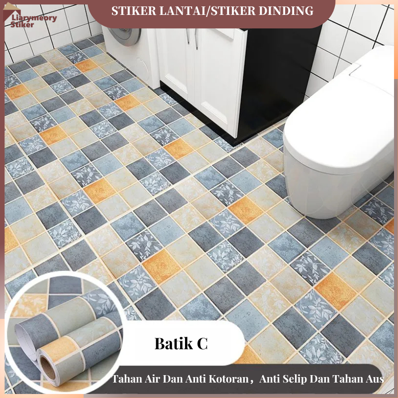 Stiker Lantai Kamar Mandi Wallpaper Tahan Air Self-Adhesive 2m Menebal Non-Slip Lantai Stiker Lantai