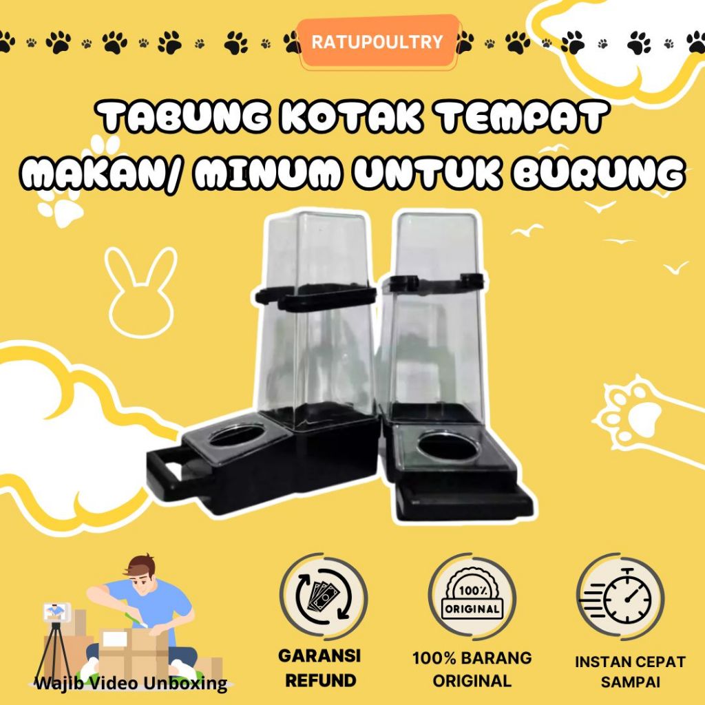 OMJIN TM Tabung Kotak makan dan minum | Tempat Makan minum untuk burung bentuk kotak