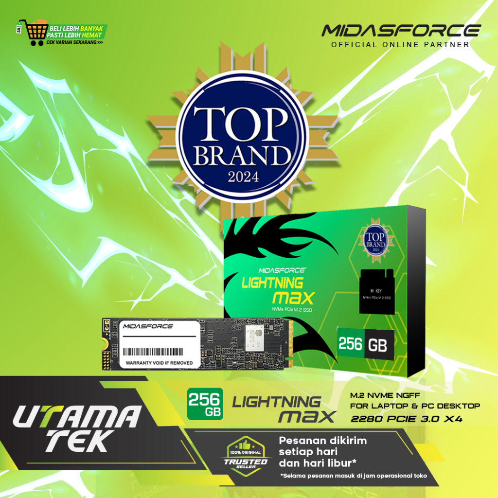 SSD NVME M.2 256GB MIDASFORCE LIGHTNING MAX SSD NVMe M.2 PCIe Gen3 x4 NVME / NVME VGEN 256GB